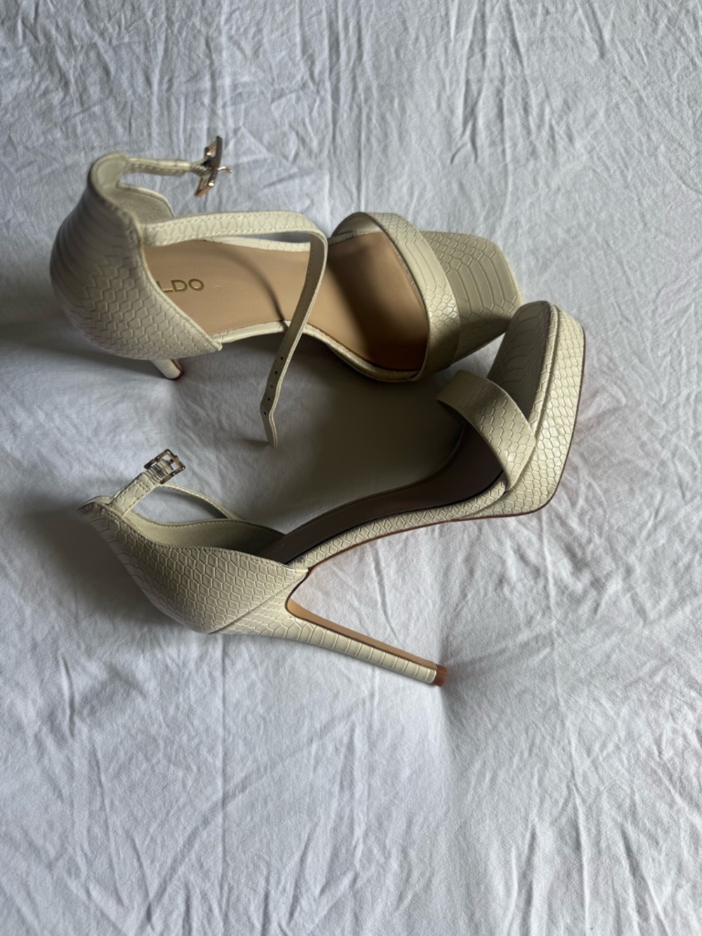 ALDO Cream White High Heel Sandals with Ankle Strap, 8.5